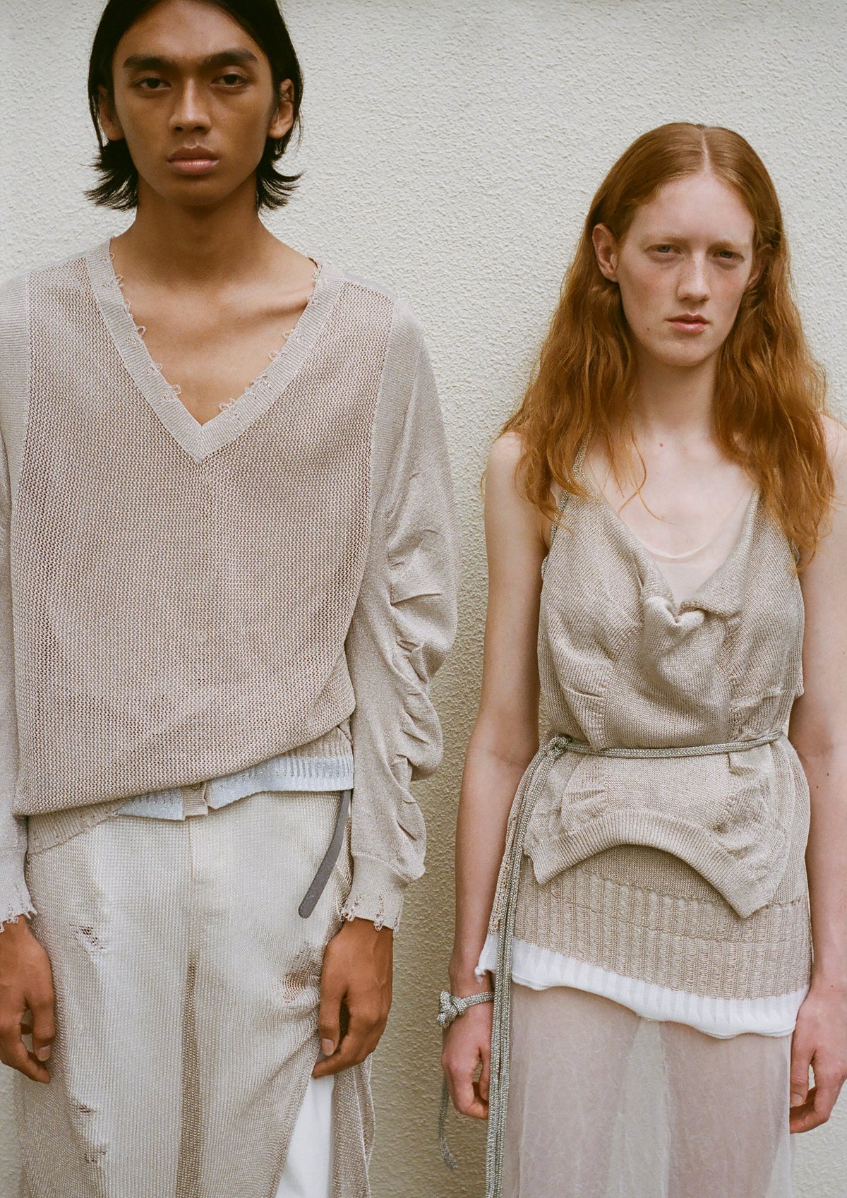 String Gathered Knit Tops